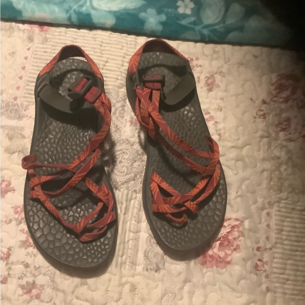 Chaco Red and Gray Sandals for Outdoor Adventures